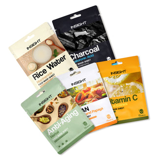 Sheet Mask Combo (Pack of 5) Detan, Vitamin C, Charcoal, Anti Ageing & Rice Water